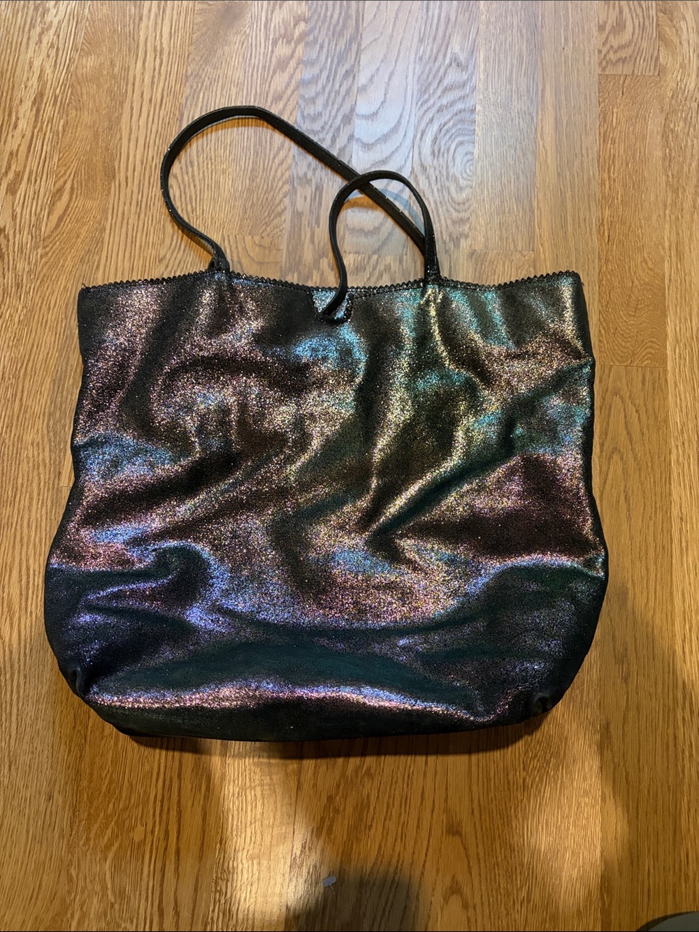 Carlos Falchi Iridescent Black Tote with Multicolor Sheen